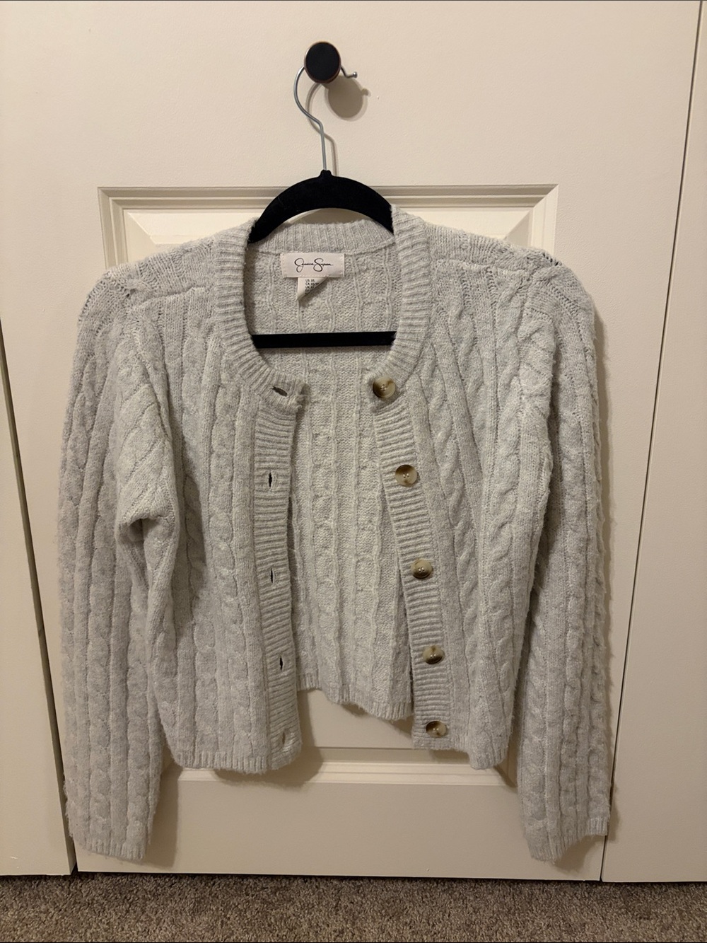 Grey knit cardigan sweater button up